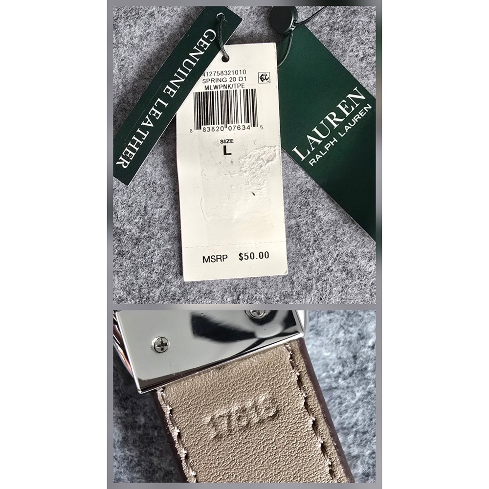 NWT Lauren Ralph Lauren Reversible Crosshatch Leather Belt Pink & Taupe Sz L - Picture 8 of 8